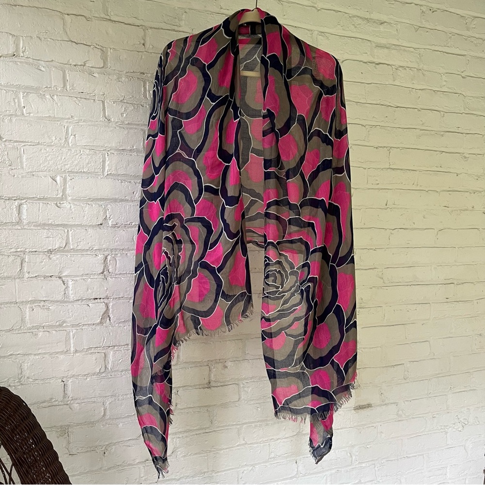 Pink, Navy Blue, Gray, and White Cotton Scarf - Picture 8 of 10